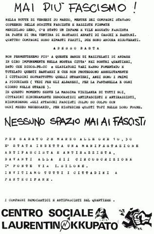 19920328 - Mai Più Fascismo - Nessuno Spazio Mai ai Fascisti