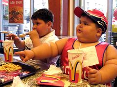 Bambini sovrappeso in un fast food